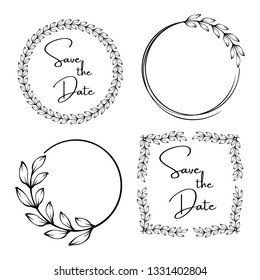 Vintage wedding invitation templates. Botanical elements herbs, leaves Vector illustration isolated on white background