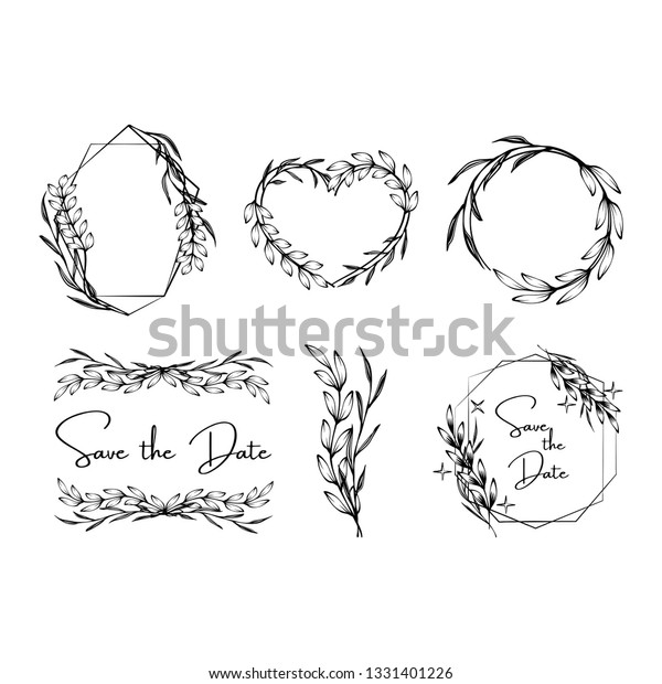 Vintage\
wedding invitation templates. Botanical elements herbs, leaves\
Vector illustration isolated on white\
background
