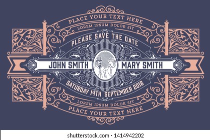 Vintage wedding invitation. Vector layered