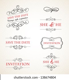 Vintage wedding invitations vector set