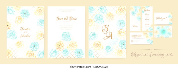 Vintage Wedding Invite, Delicate Roses in Pastel Colors Design. Romantic Floral Border, Greeting Invite Cards Vector Template. Botanical Decorative Elements, Spring Flowers Background, Wedding Frame.