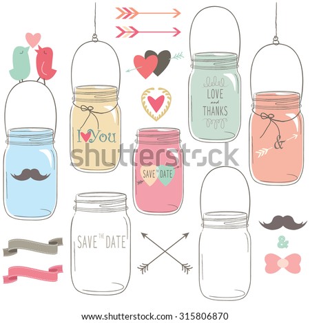 Download Vintage Wedding Mason Jar Stock Vector (Royalty Free) 315806870 - Shutterstock