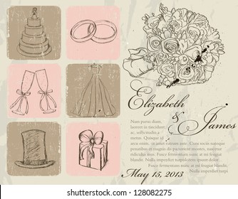 Vintage wedding poster. Vector illustration EPS8