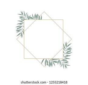 Vintage wedding set with greenery. Vector illustration. Wreath with leaves and twigs. Design elements.