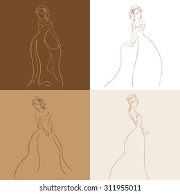 Vintage wedding vector set. Hand drawn brides collection.