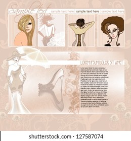 Vintage wedding web template design - vector illustration