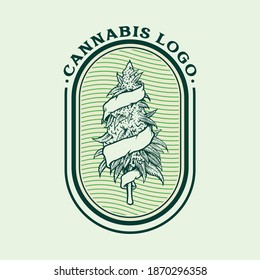 Vintage Weed Logo, Cannabis Badge for your work Logo merchandise clothing line, stickers and poster, greeting cards advertising business company or brands