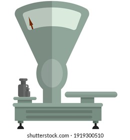 Icono vectorial plano de peso vintage. Equilibrio retro balanceado con los equipos de tienda o tienda antiguos aislados en fondo blanco. Ilustración del instrumento de medida soviético