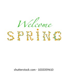 Vintage Welcome Spring Decorative Vector Text Isolated on White Background for Poster, Web or Postcard
