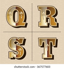Vintage Western Alphabet Letters Font Design Vector Illustration (q, R, S, T)