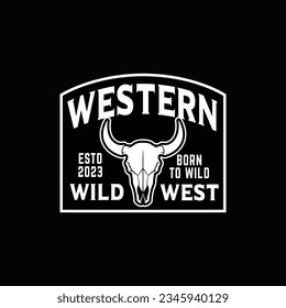 Vintage Western bison skull. Template for stickers, t-shirts, badges, labels. vintage logo design illustration