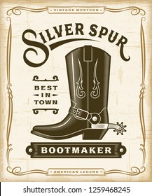 Vintage Western Bootmaker Label Graphics. Editable EPS10 vector illustration in retro woodcut style with transparency.