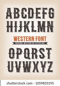 Vintage Western And Circus ABC Font/
Illustration of a set of retro western design abc typefont, also for tattoo on vintage and grunge background