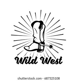 Vintage Western Cowboy Boot. Wild West Label. Vector Illustration isolated on white background