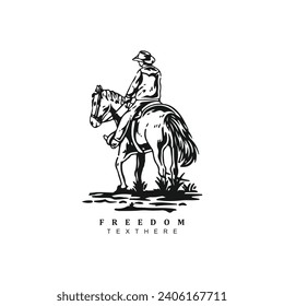 Vintage western cowboy with his horse logo design vector for your brand or  business