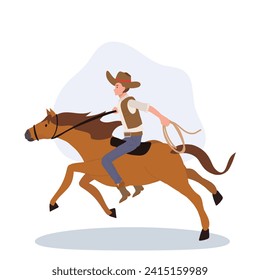 vintage cowboy occidental con caballo lasso. Ilustración de caricaturas de vector plano.