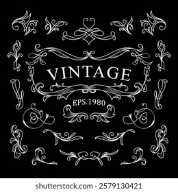 Vintage western hand drawn elements frame label blackboard banner vector illustration