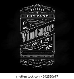 Vintage western hand drawn frame label blackboard typography border vector illustration