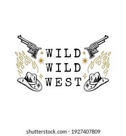 Vintage Western Hat Cowboy Gun Art Engraving Clipart