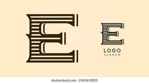 Antiguas western letra E, país con estilo viejo lettermark para el logotipo de la barra retro, café de la barbacoa, salón del tatuaje, placa del salón, etiqueta del alcohol. Ilustración vectorial