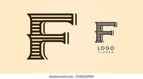 Antiguas western letra F, país con estilo viejo lettermark para el logotipo de la barra retro, café de la barbacoa, salón del tatuaje, placa del salón, etiqueta del alcohol. Ilustración vectorial