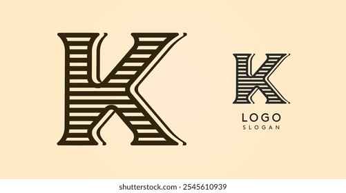 Vintage western letter K, country stylish old lettermark for retro bar logo, BBQ cafe, tattoo salon, saloon plaque, alcohol label. Vector illustration