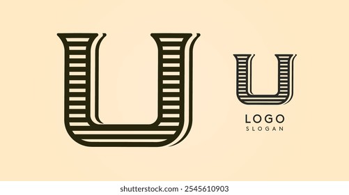 Vintage western letter U, country stylish old lettermark for retro bar logo, BBQ cafe, tattoo salon, saloon plaque, alcohol label. Vector illustration