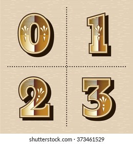 Vintage western numbers alphabet letters font design vector illustration (0, 1, 2, 3)