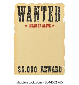 Vintage western reward placard. Wanted dead or alive poster template