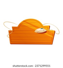 Vintage Western Saloon Wooden Nameplate Vector. Hanging On Cords Saloon Or Rancho Name Wood Material Frame. Building Exterior Detail Colorful Concept Layout Realistic 3d Illustration