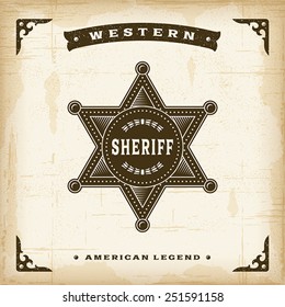 Vintage Western Sheriff Badge. Fully Editable EPS10 Vector.