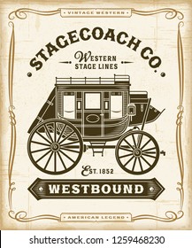 Vintage Western Stagecoach Label Graphics. Editable EPS10 vector illustration in retro woodcut style with transparency.