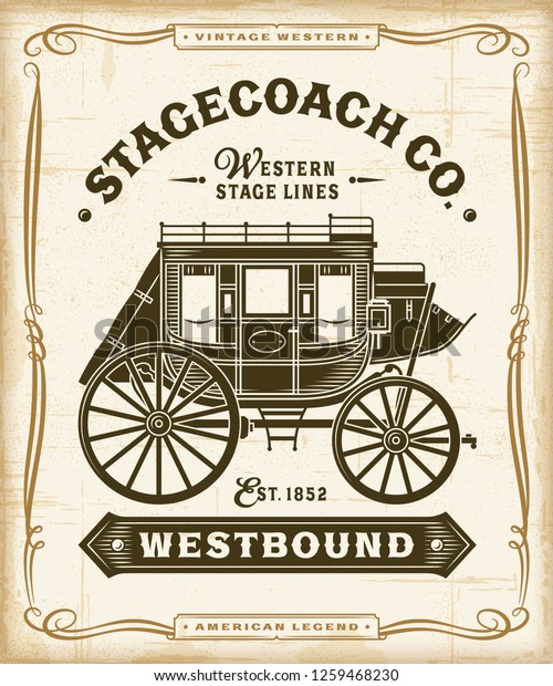 Vintage Western Stagecoach Label Graphics.
Editable EPS10 vector illustration in retro woodcut style with
transparency.