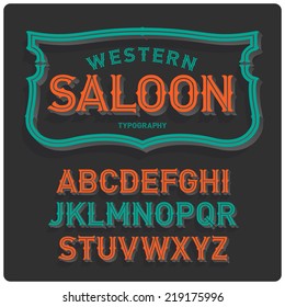 Vintage Western Style Volume Font With Emblem Frame. Dark Background.