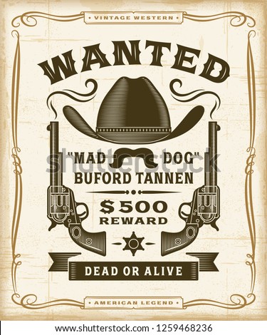 Vintage Western Wanted Label Graphics. Editable EPS10 vector illustration in retro woodcut style with transparency.