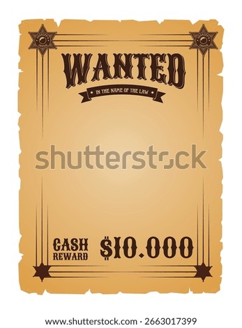 Vintage Western Wanted Poster. Empty space for crime photo. Cash reward. Vector illustration