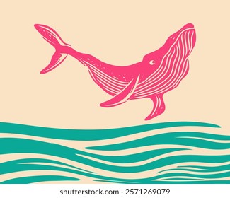 Vintage Whale illustration clip art poster vector fabric textile wallpaper print art editable