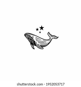 Vintage whale logo design. Whales are associated with 
compassion and knowledge. They are also associated with unbridled creativity.