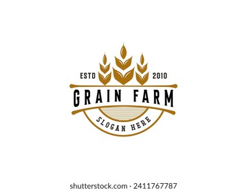 Vintage wheat farm logo design. Grain or wheat stamp logo