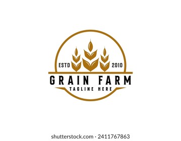 Vintage wheat farm logo design. Grain or wheat stamp logo