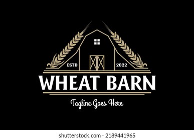 Vintage Wheat Grain Rice Barn for Bakery or Farm Logo Design