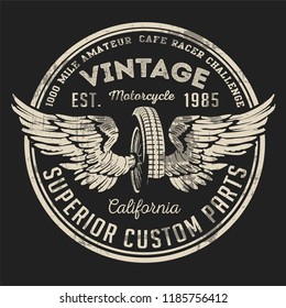 vintage wheel or tire and wings vector illustration 