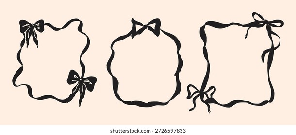 Vintage skurrile Rahmen mit Schleifen und Bändern, perfekt für elegante, dekorative, feminine Designs, Hochzeitseinladungen, Grußkarten und romantische oder festliche Projekte.