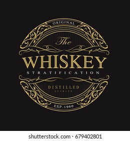 Vintage whiskey badge banner engraving retro vector illustration