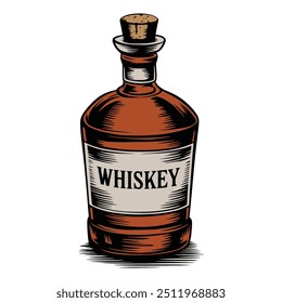 Ilustração de garrafa de vidro de whisky vintage