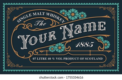 A vintage whiskey label template, isolated on dark background.