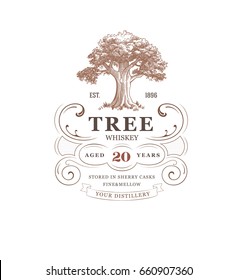 Vintage whiskey label with tree