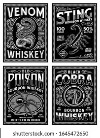 Vintage Whiskey Label T-shirt Graphic Collection In Black and White