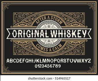 Vintage whiskey label typeface with decorative label