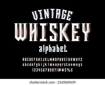 Vintage whiskey style alphabet design with uppercase, lowercase, numbers and symbols